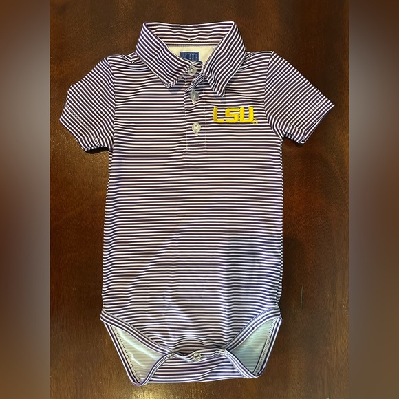 Purple Striped LSU Baby Polo Onesie - Picture 1 of 4